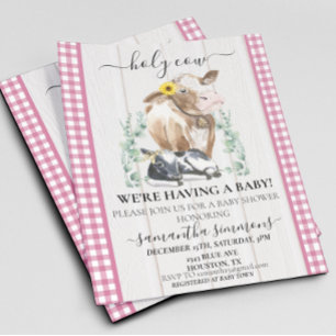 Papier Ferme Sainte Vache Veau Baby Shower Gingham Rose