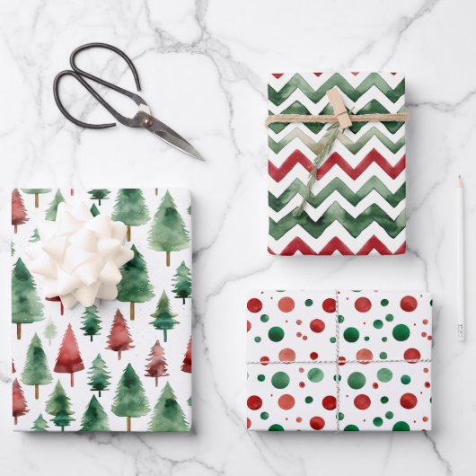 Papier festif rouge, vert, blanc de Noël | (Recto)