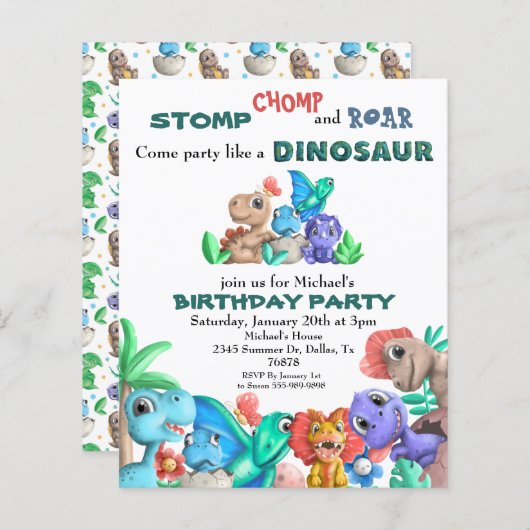Papier Fête comme un Dinosaure Anniversaire Bébé (Devant / Derrière)