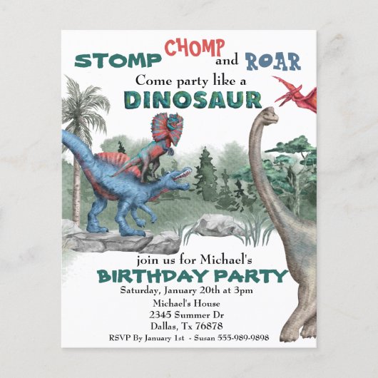 Papier Fête comme un Invitation Dinosaure d'aquarelle d'a (Devant)