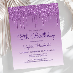 Papier Fête d'anniversaire 18 ans Budget Glitter Drip Vio