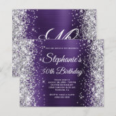 Papier Fête d'anniversaire 50 ans Paillettes Argent Viole (Devant / Derrière)