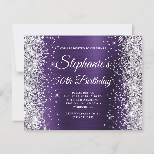 Papier Fête d'anniversaire 50 ans Paillettes Argent Viole (Devant)
