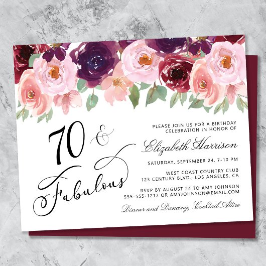 Papier Fête d'anniversaire 70 ans Budget Floral Bourgogne
