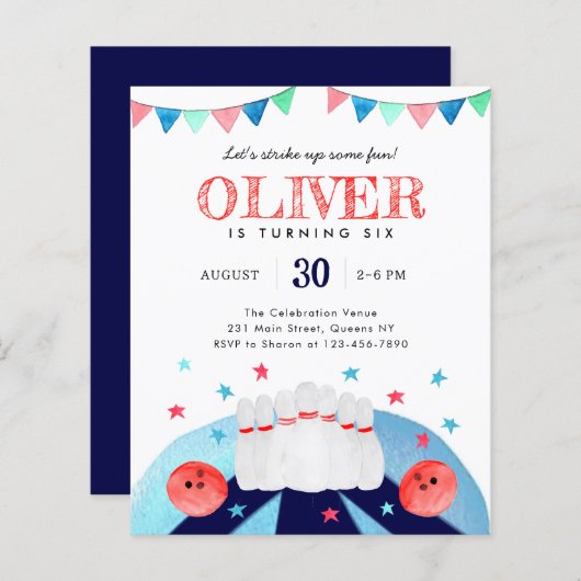 Papier Fête d'anniversaire Bowling Budget Faites monter l (Devant / Derrière)