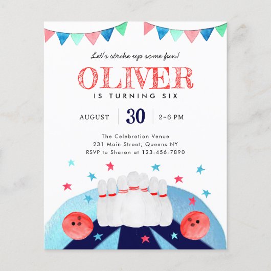 Papier Fête d'anniversaire Bowling Budget Faites monter l (Devant)