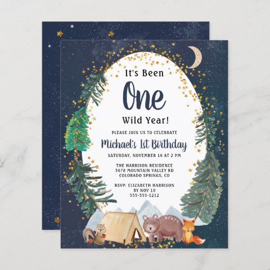 Papier Fête d'anniversaire des animaux de la forêt sauvag (Devant / Derrière)