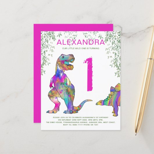 Papier Fête d'anniversaire du T-Rex 1 an (Devant/Arrière en situation)