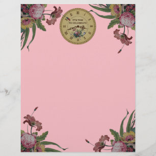 Papier Fête d'anniversaire Horloge vintage avec fleurs
