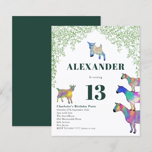 Papier Fête d'anniversaire sur le thème de la chèvre vert (Devant / Derrière)