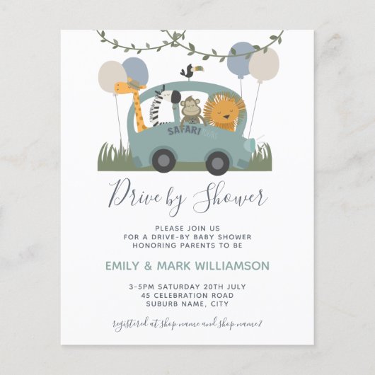 Papier Fête de bébé Drive By Safari Animal Vert Budget (Devant)