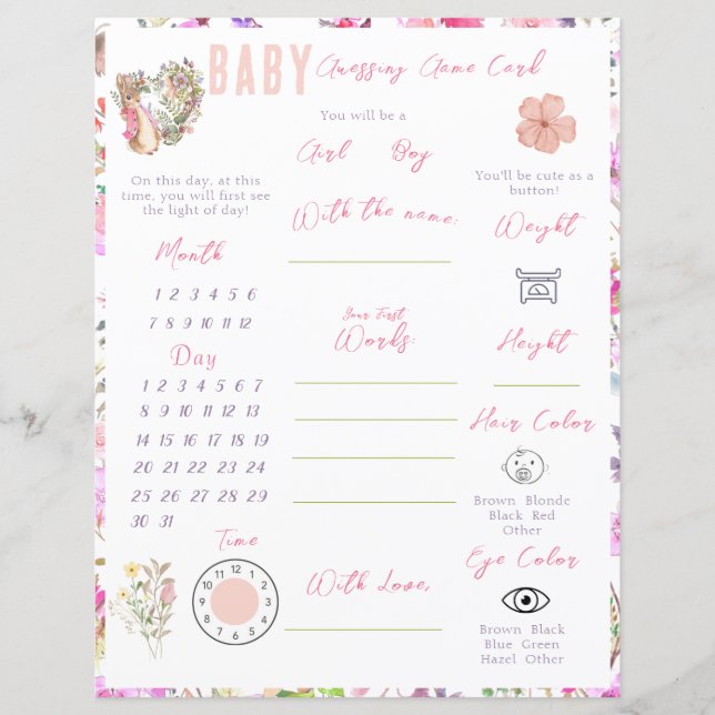 Papier Fête de bébé fille Fleur Rose Pierre le Lapin (Devant)