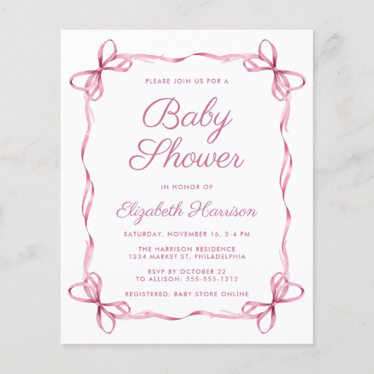 Papier Fête de bébé fille rose Coquette Budget (Devant)