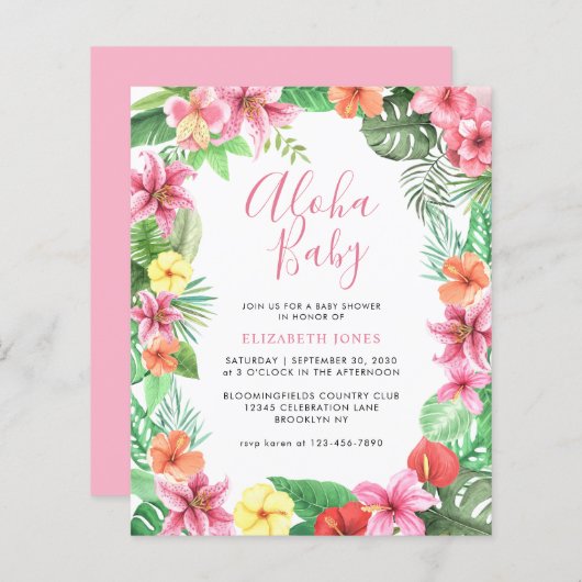 Papier Fête de Bébé Florale Tropicale Été Rose Aloha (Devant / Derrière)