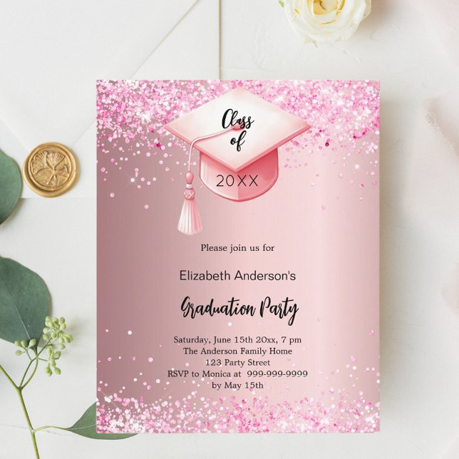 Papier Fête de graduation confetti rose invitation fille (Créateur téléchargé)