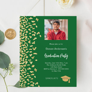 Papier Fête de graduation en or vert invitation photo