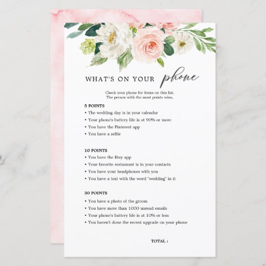 Papier Fête de Mariage Fleurs Roses Ce Qu'il Y A Sur Votr (Devant / Derrière)