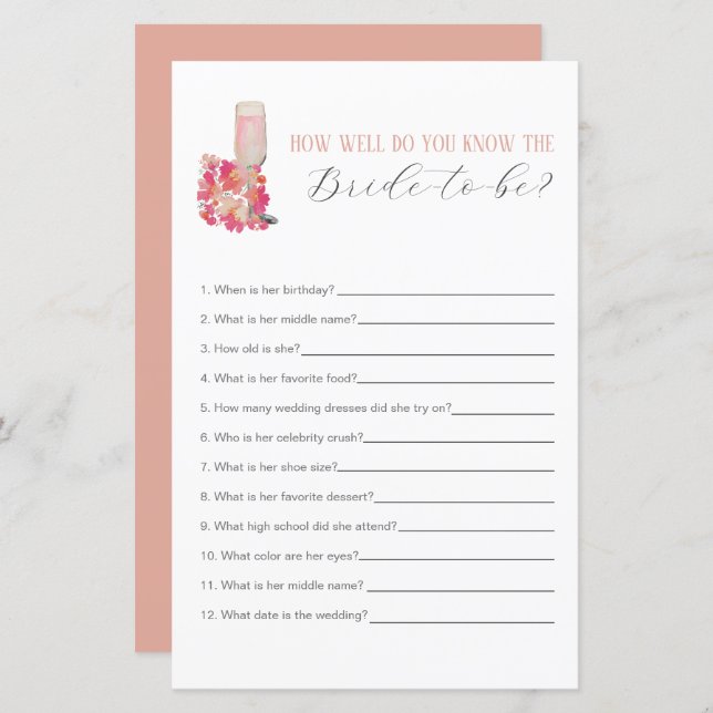 Papier Fête de mariage Petals & Prosecco connaissez la ma (Devant / Derrière)