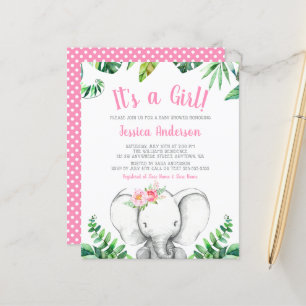 Papier Fête de naissance fille éléphant jungle rose pas c