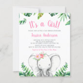 Papier Fête de naissance fille éléphant jungle rose pas c (Devant)