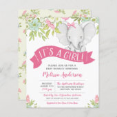 Papier Fête de Naissance Fleurie Éléphant Fille Budget (Devant / Derrière)
