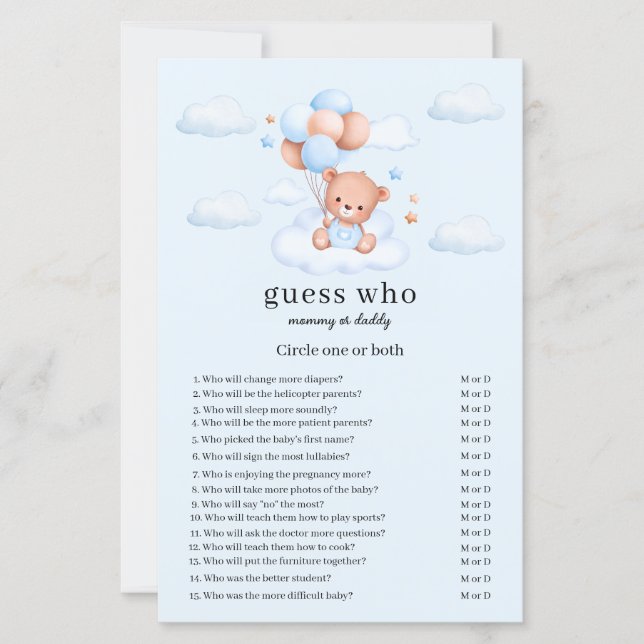 Papier Fête de naissance Ourson Bleu Garçon (Devant)