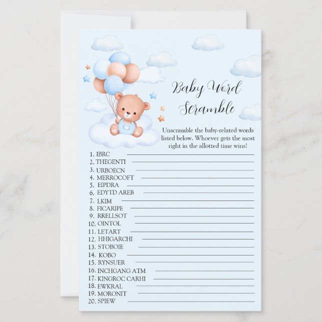 Papier Fête de naissance Ourson Bleu Garçon (Devant)