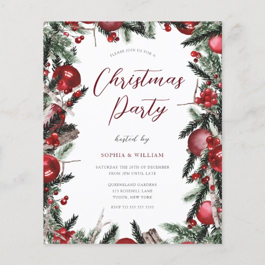 Papier Fête de Noël Festive Frontière Budget Invitation (Devant)