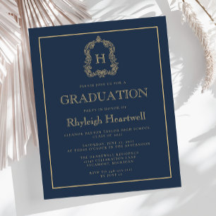 Papier Fête de remise des diplômes Navy Blue Gold Crest B