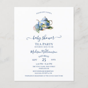 Papier Fête de thé pour baby shower Budget Blue Hydrangea