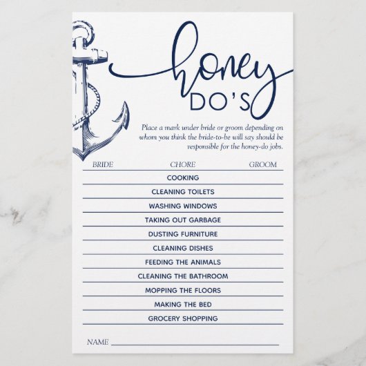 Papier Fête des mariées Ancre nautique Jeu Honey Do (Devant)