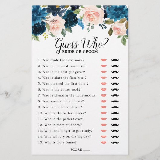 Papier Fête des mariées Blue Blush de la marine Devinez q (Devant)