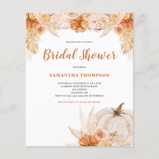 Papier Fête des mariées Budget Burnt Orange Boho Invitati (Devant)