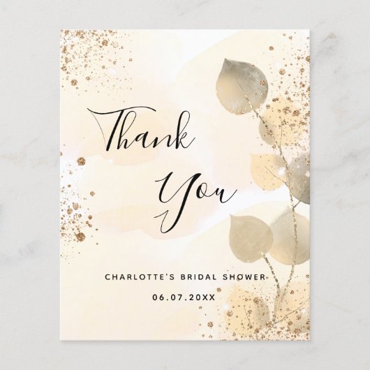 Papier Fête des mariées budgétaire or eucalyptus merci (Devant)