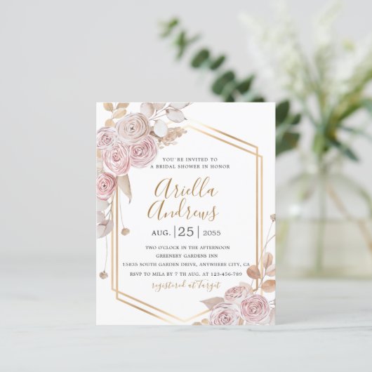 Papier Fête des mariées budgétaire rose floral, Gold Invi (Debout devant)