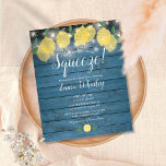 Papier Fête des mariées budgétaire Rustic Lemons Squeeze<br><div class="desc">Doté de citrons verdoyants et de jolies lampes à cordes sur un arrière - plan en bois rustique bleu,  cette invitation amusante à budget de douche nuptiale peut être personnalisée avec vos informations spéciales événement. Conçu par Thisisnotme©</div>