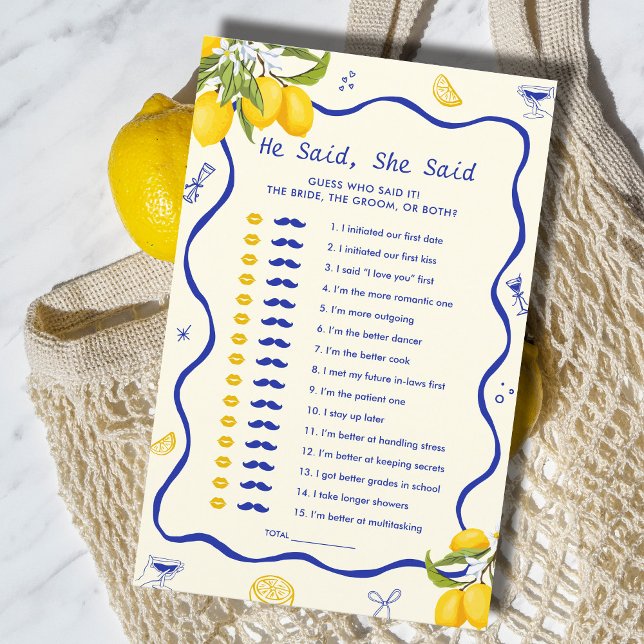 Papier Fête des mariées Citron Bleu Il A Dit Qu'Elle A Di (Créateur téléchargé)