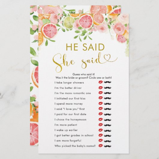 Papier Fête des mariées Citrus De Pamplemousse Il A Dit Q (Devant / Derrière)