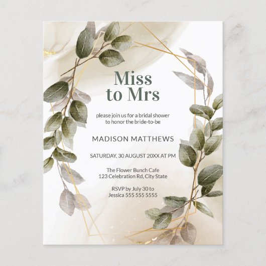 Papier Fête des mariées d'aquarelle d'or couleur verte du (Devant)