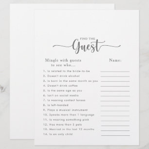 Papier Fête des mariées d'argent Trouvez le jeu d'invité