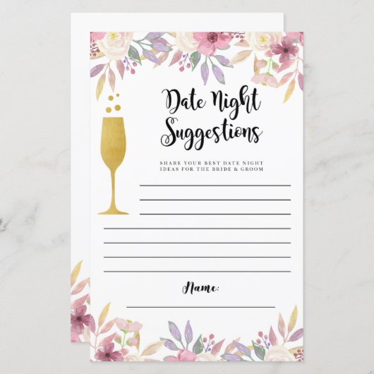 Papier Fête des mariées Date Nuit Suggestions Champagne (Devant / Derrière)