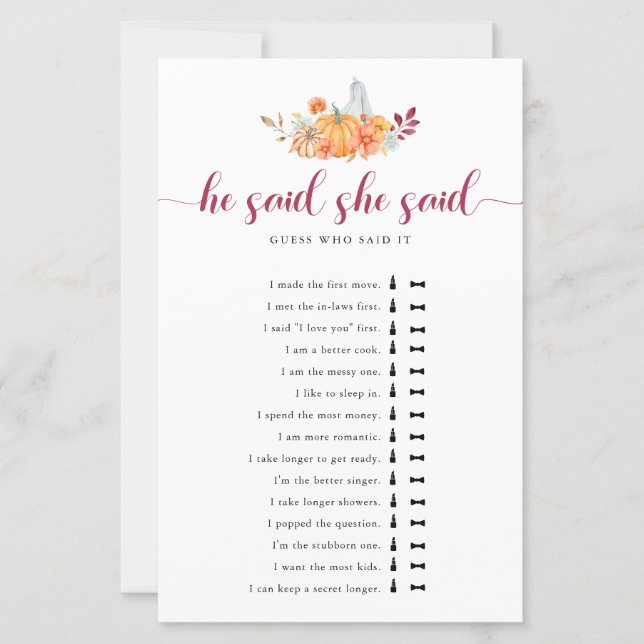 Papier Fête des mariées D'Automne Citrouille Il A Dit Qu' (Devant)