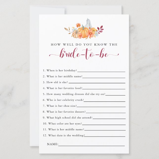 Papier Fête des mariées d'automne jeu Comment bien connai (Devant)