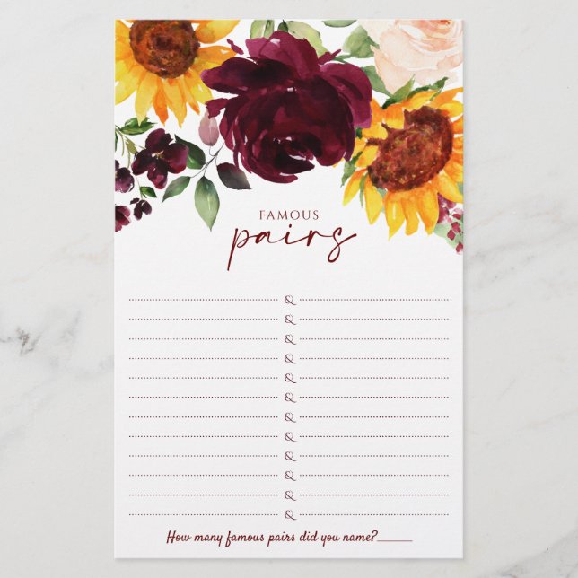 Papier Fête des mariées d'automne Jeu Couples célèbres to (Devant)