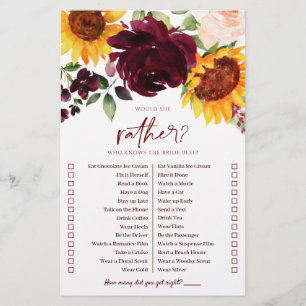Papier Fête des mariées D'Automne Jeu Qui Connaît Fleurs