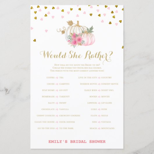 Papier Fête des mariées de chute rose et or Jeu, Citrouil (Devant)