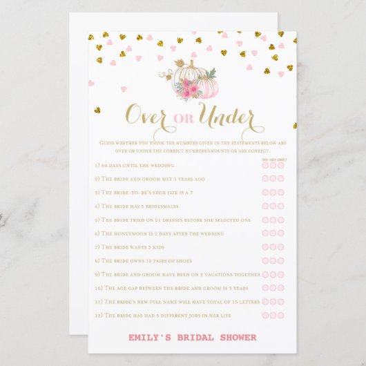 Papier Fête des mariées de chute rose et or Jeu, Citrouil (Devant / Derrière)