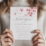 Papier Fête des mariées de fleurs de cerisier rose budget<br><div class="desc">Une élégante invitation à la douche à nuptiale florale moderne avec des fleurs de cerisiers couleur rose vif et de la calligraphie moderne sur une texture de papier fait à la main.</div>