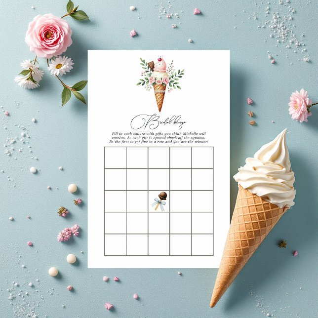 Papier Fête des mariées de glace Bingo (Ice Cream Bridal Shower Bingo Game)
