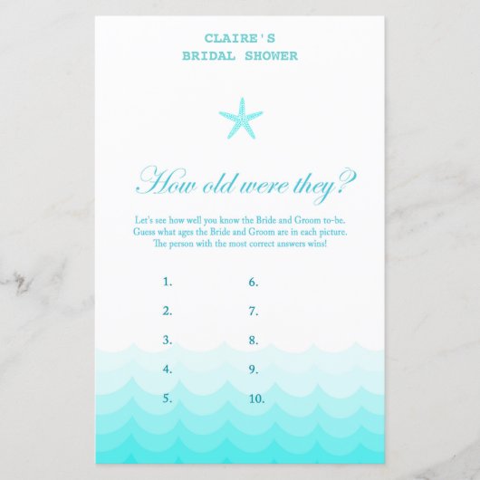 Papier Fête des mariées De Plage Jeu, Nautique, Sirène (Devant)